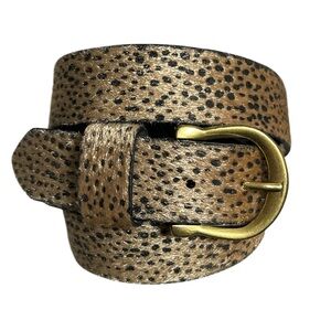 Leopard Print Faux Fur Wide Belt with Brushed Gold Buckle Size XL